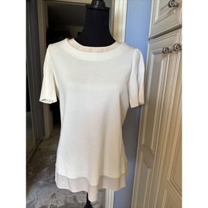 St. John SZ 8 Cream Crepe Top Shirt Blouse Short Sleeve Tunic